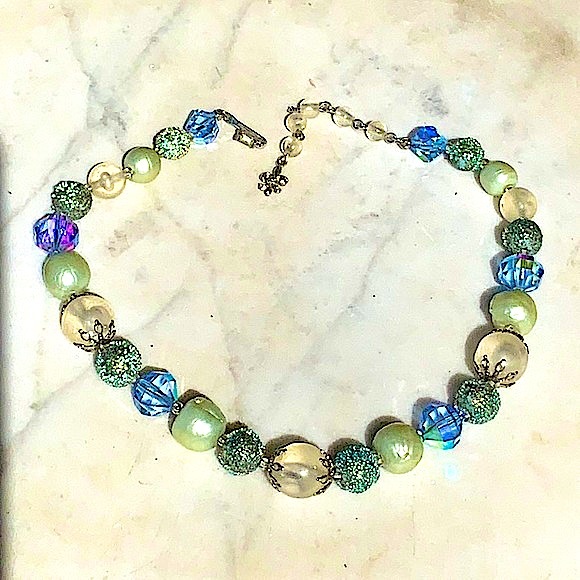 VENDOME 1 STRAND NECKLACE & EARRINGS BLUE SILVER VINTAGE CRYSTAL - Picture 9 of 12